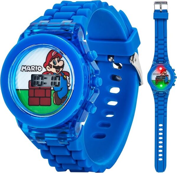 Accutime Nintendo Super Mario Kids' Flashing LCD Digital Watch - LED Lightshow - Vibrant Blue Band, Easy-to-Read Display, Perfect for Children