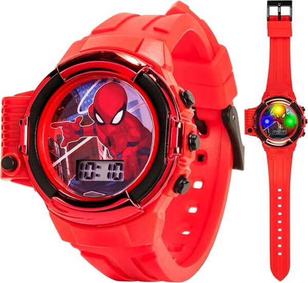 Marvel Spider-Man Flashlight Watch for Kids – Light-Up Fun with LCD Display, LED Flashlight, and Durable Silicone Band