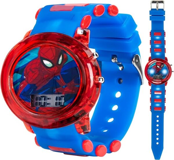 Accutime Kids Marvel Spider-Man Digital Quartz Plastic Watch for Boys & Girls with LCD Display Red/Blue (Model: SPD4464)